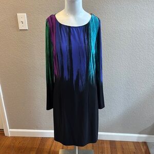 Nina‎ Austin Blue and Purple Long Sleeve Sheath Dress